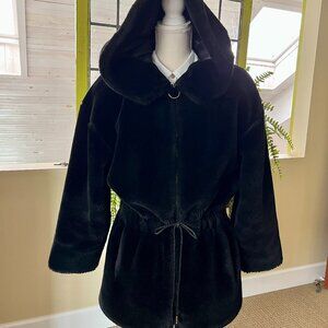 London Fog Black Faux Fur Hooded Jacket